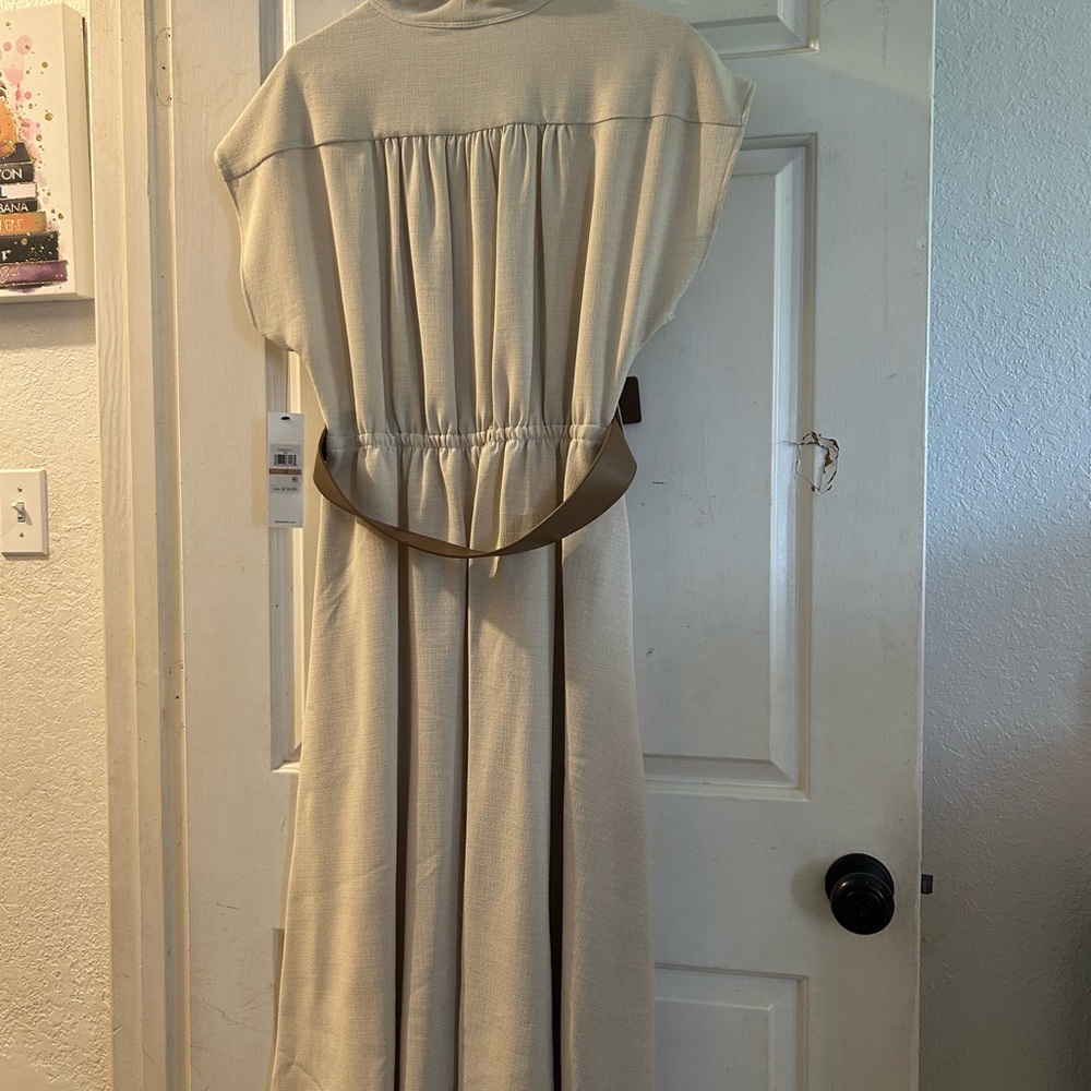 Calvin Klein Neutral Cream Wrap Maxi Dress with Brown Belt - Picture 3 of 3